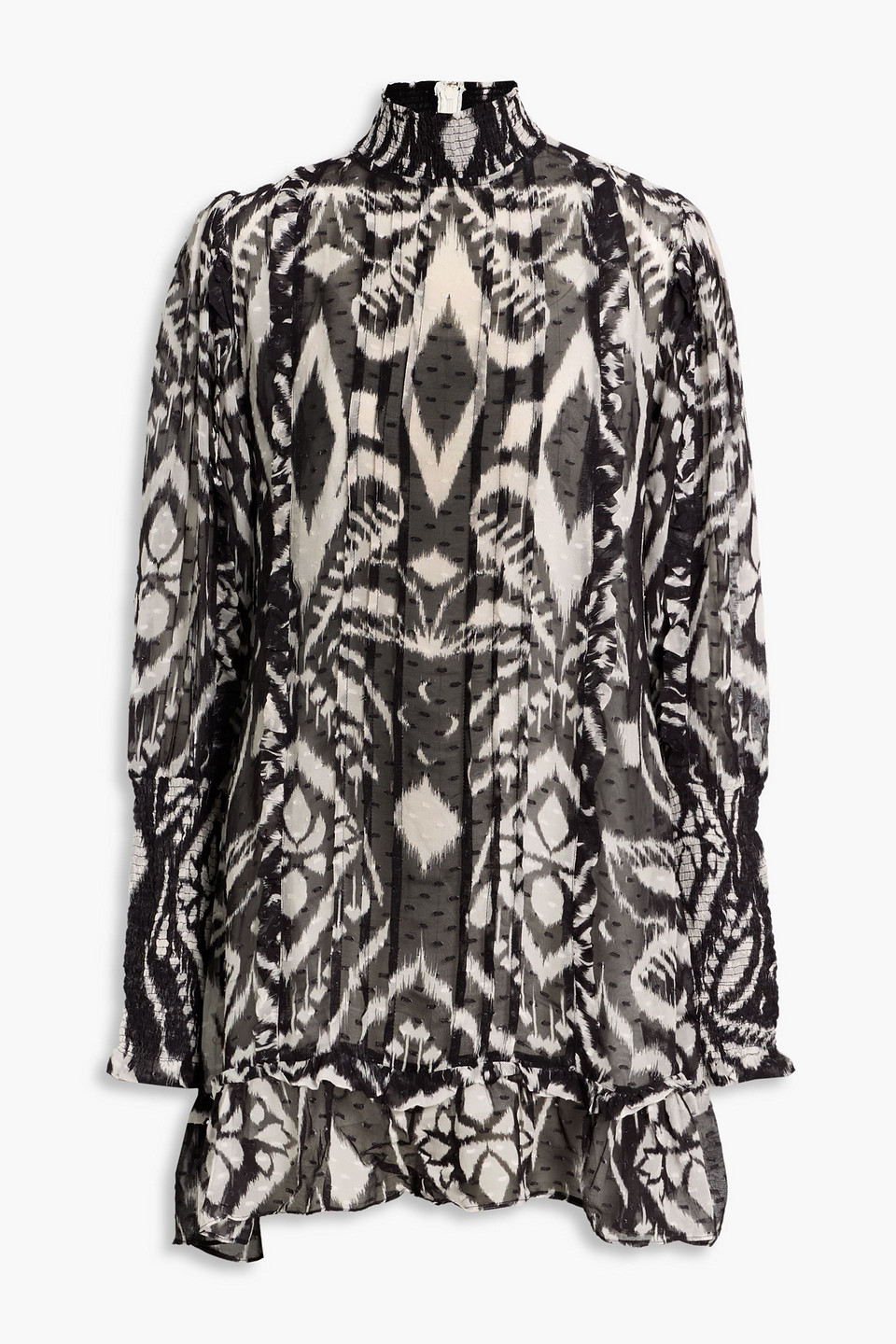 Farm Rio Printed Fil Coupé Chiffon Mini Dress In Black