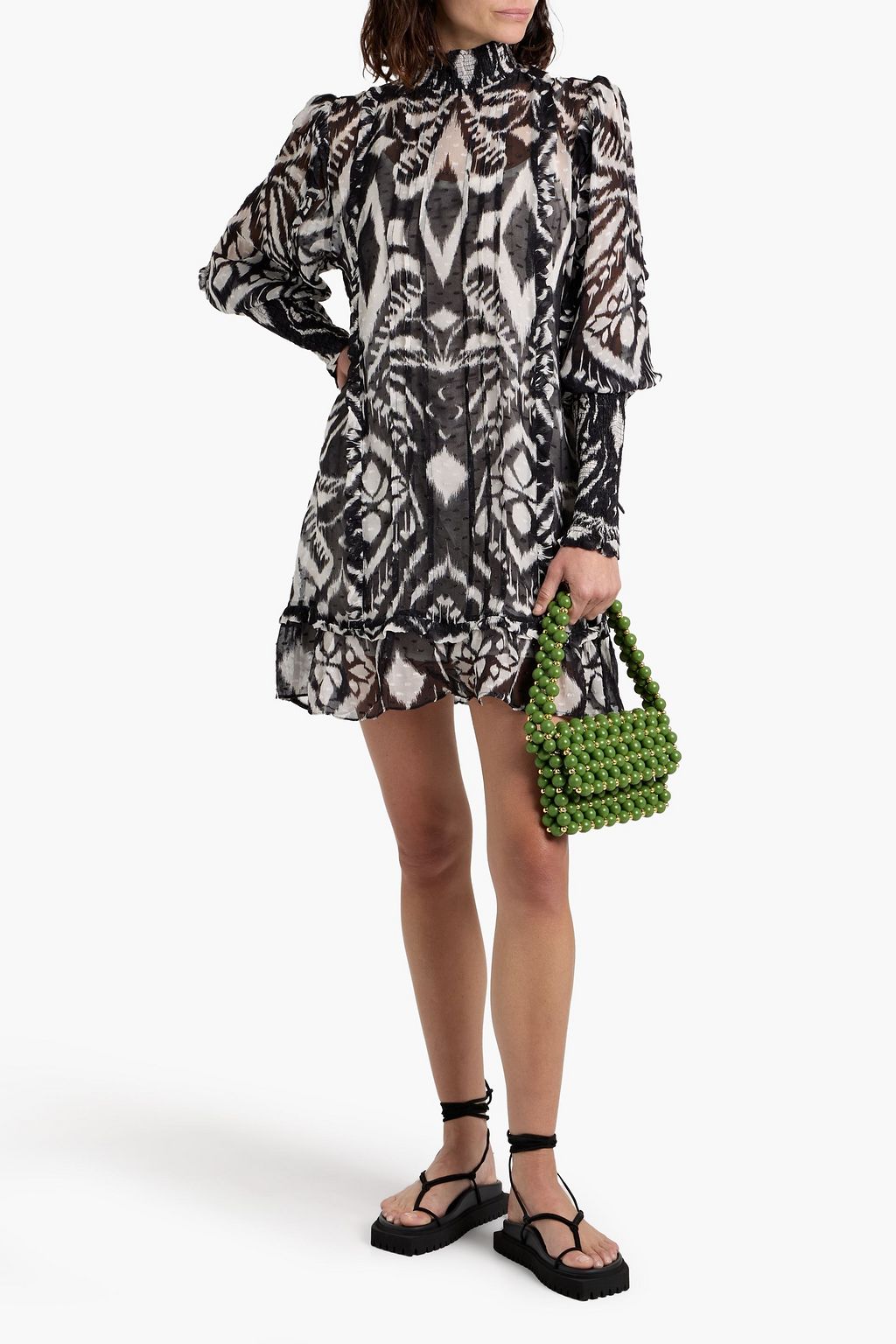 FARM RIO Printed fil coupé chiffon mini dress