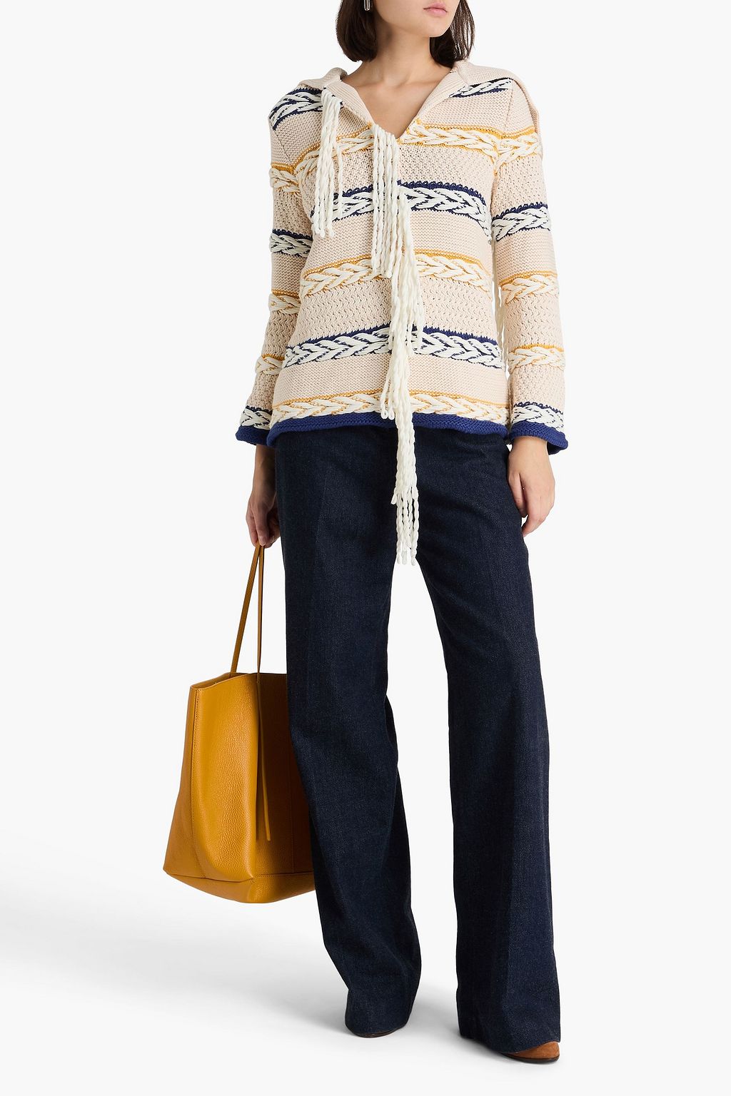 TOD'S كنزة رياضية من القطن المحبوك بنمط جاكار بشرّابات