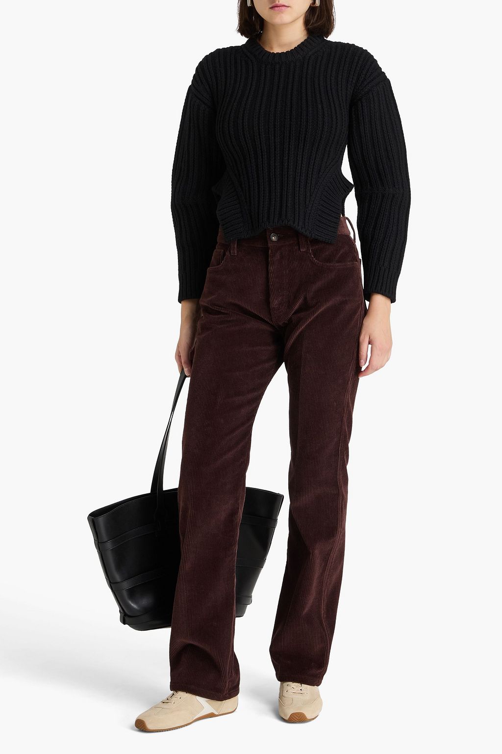 TOD'S بنطلون بأرجل مستقيمة من المخمل المضلّع والقطن