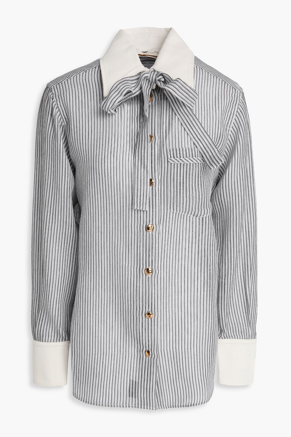 zimmermann - pussy-bow striped cotton and silk-blend shirt - black - 00