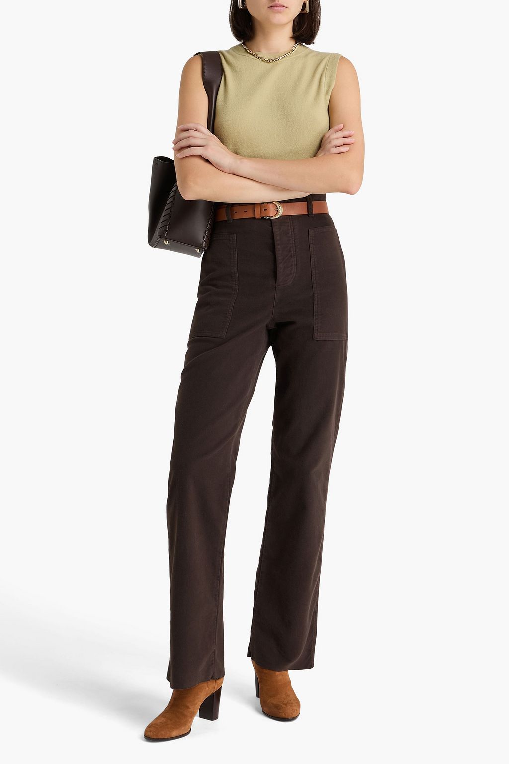 TOD'S بنطلون بأرجل مستقيمة من الفلانيل ومزيج من القطن