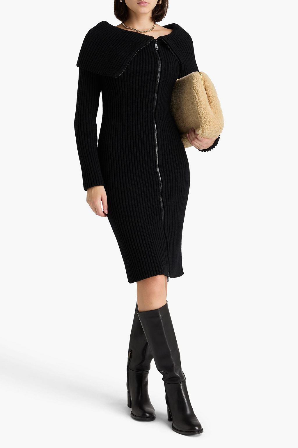 TOD'S فستان من مزيج الكشمير وصوف الميرينو المضلع