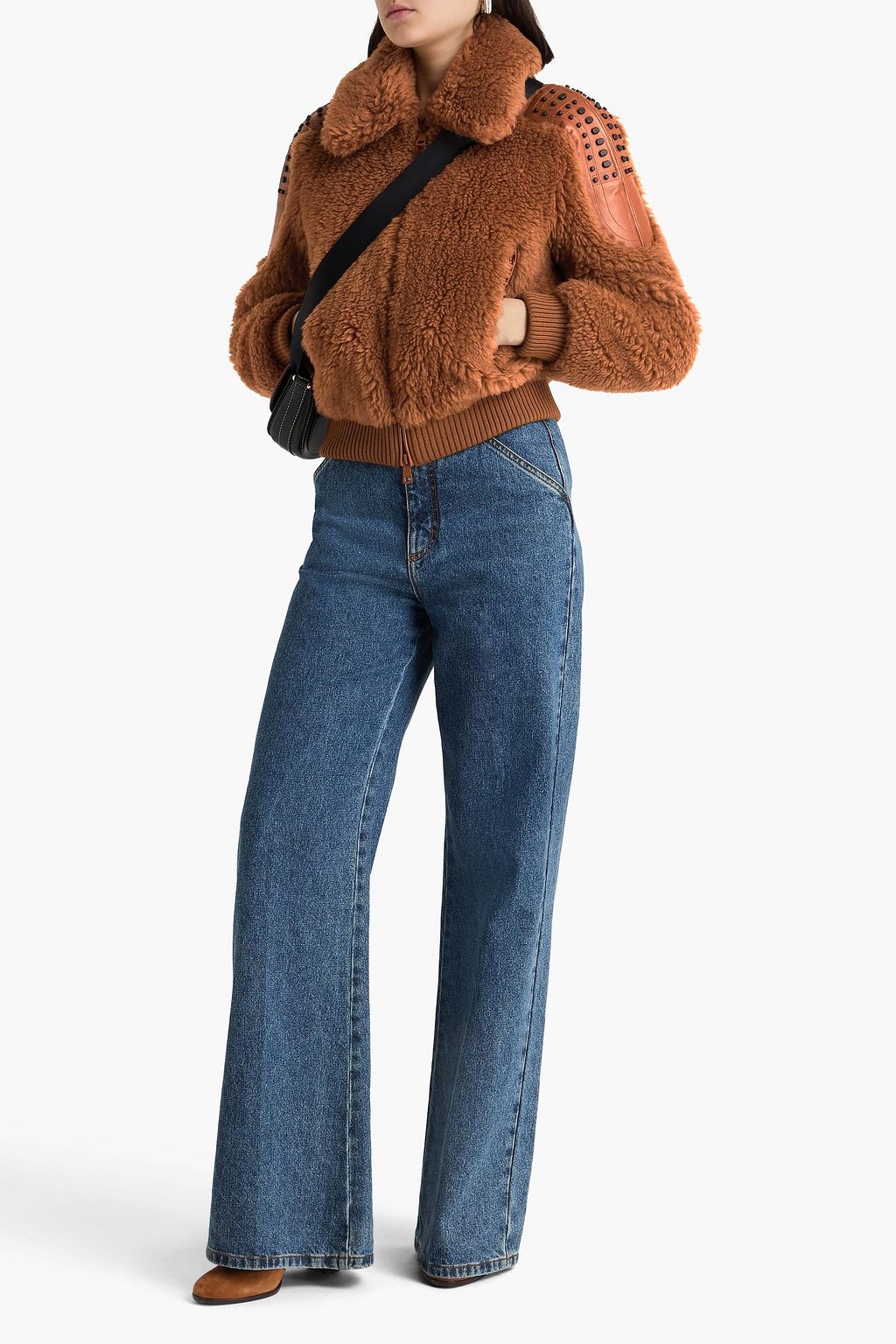 TOD'S جاكيت بومبر من مزيج الصوف مزخرفة بالجلد