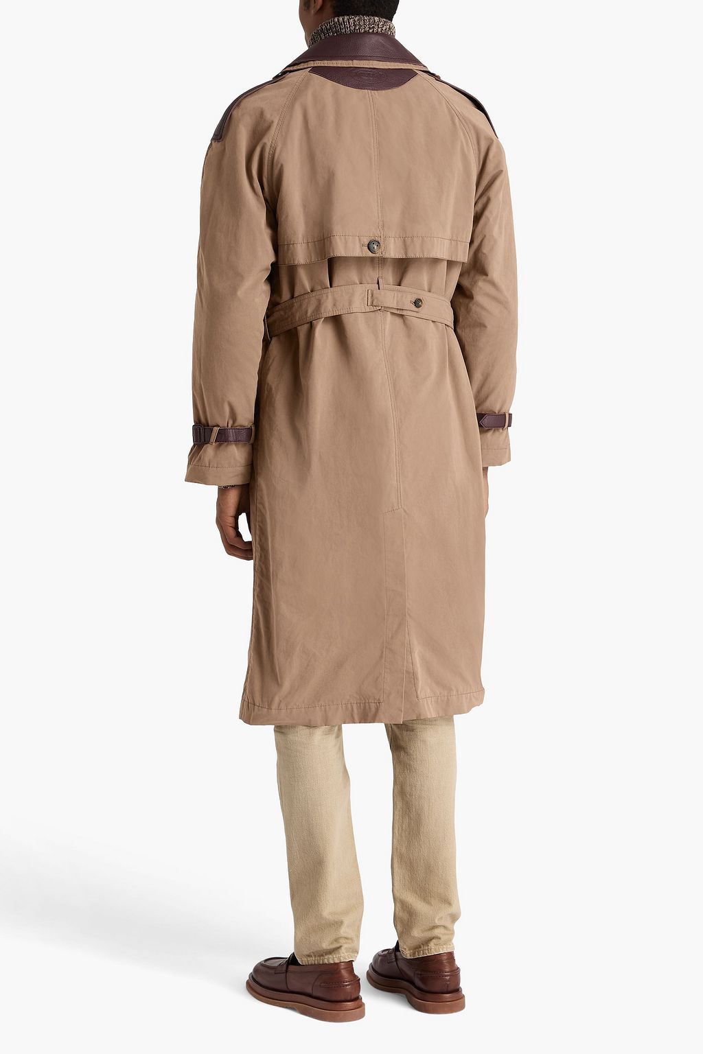 TOD'S Leather-trimmed shell trench coat