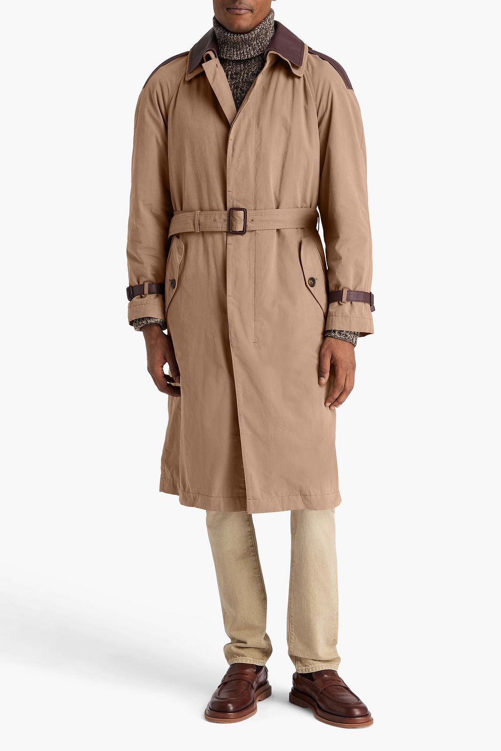 TOD'S Leather-trimmed shell trench coat