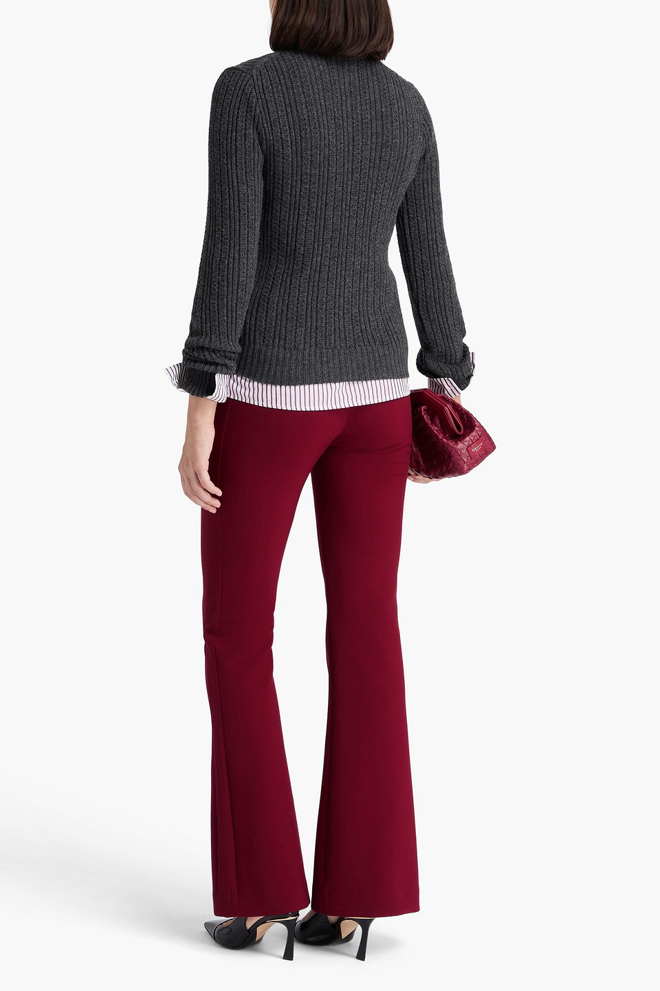  Victoria Beckham - Mehrlagiger Rollkragenpullover Aus Einer Gerippten Wollmischung - Grau - S 