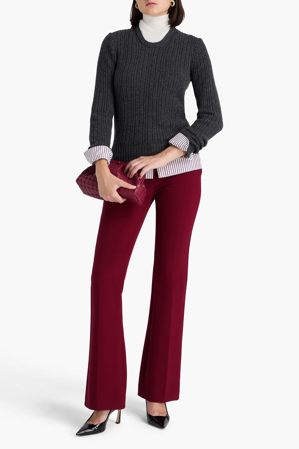  Victoria Beckham - Mehrlagiger Rollkragenpullover Aus Einer Gerippten Wollmischung - Grau - S 