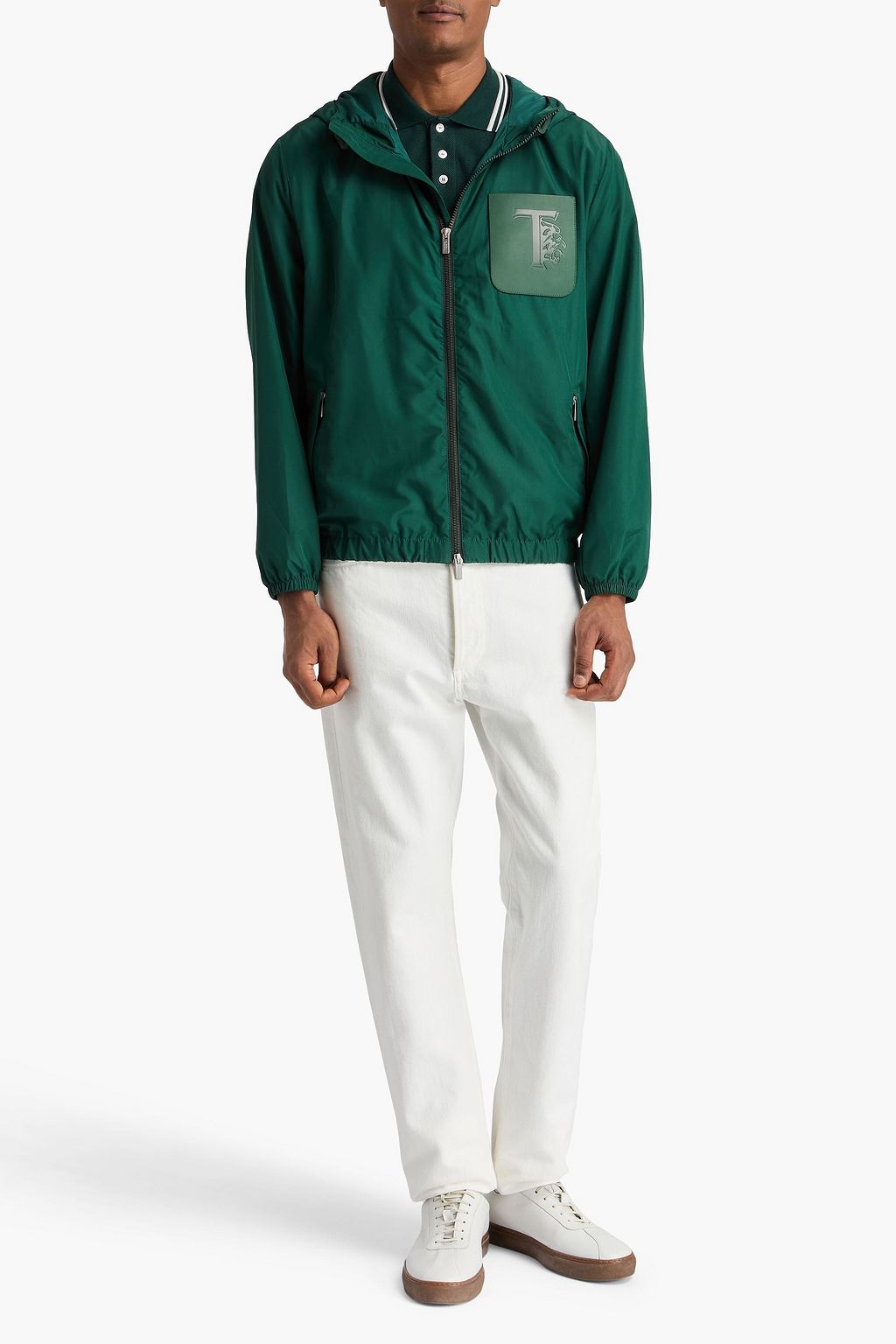 TOD'S Leather-trimmed shell hooded jacket