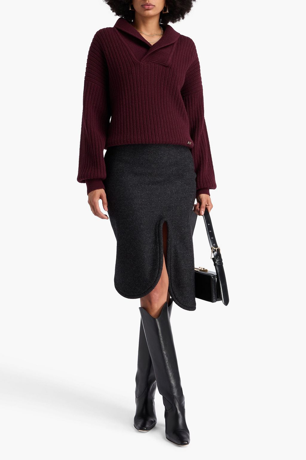 VICTORIA BECKHAM Embellished ribbed wool half-zip sweater