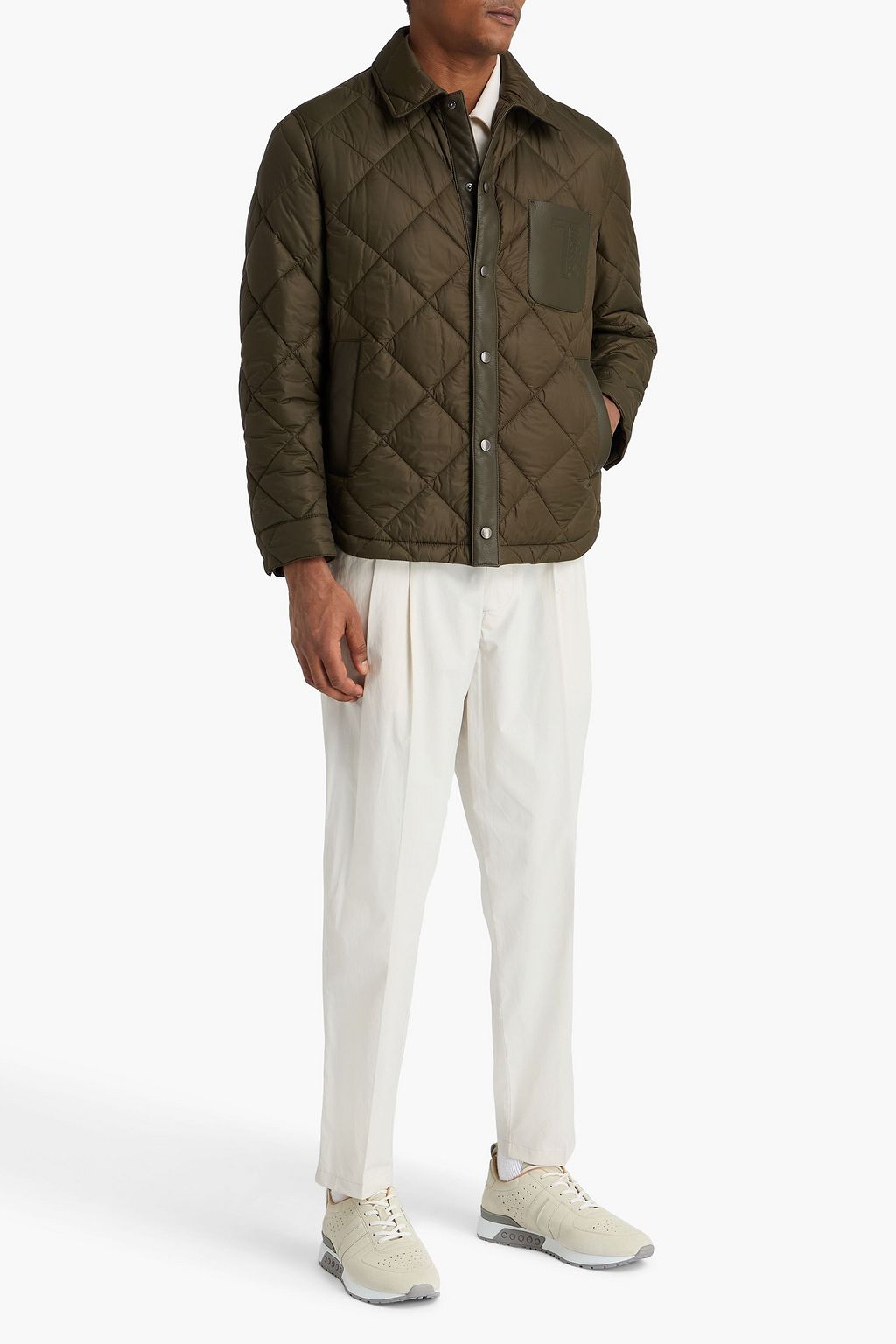TOD'S Leather-trimmed quilted shell jacket