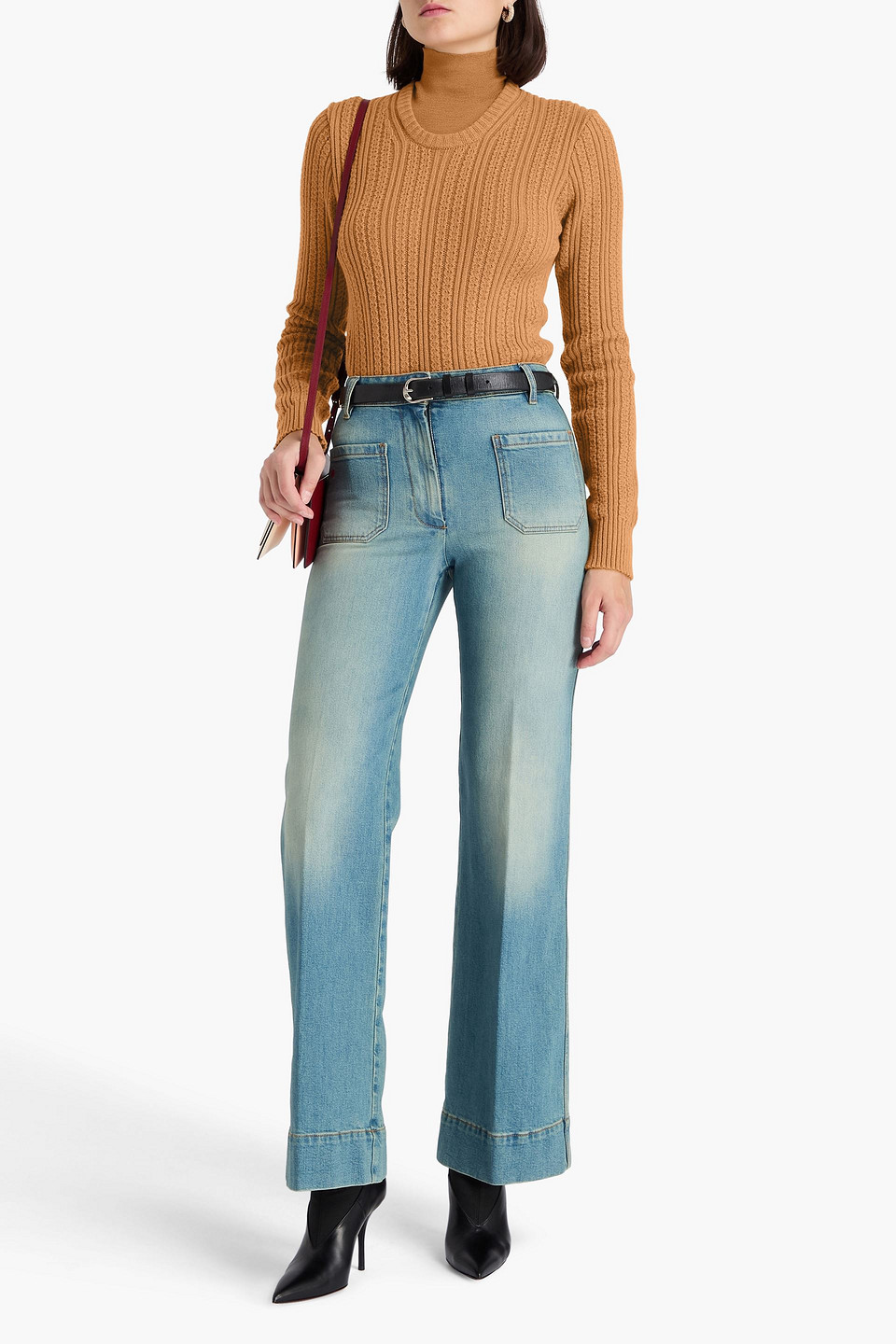  Victoria Beckham - Layered Ribbed Wool-blend Turtleneck Sweater - Brown - Xs 