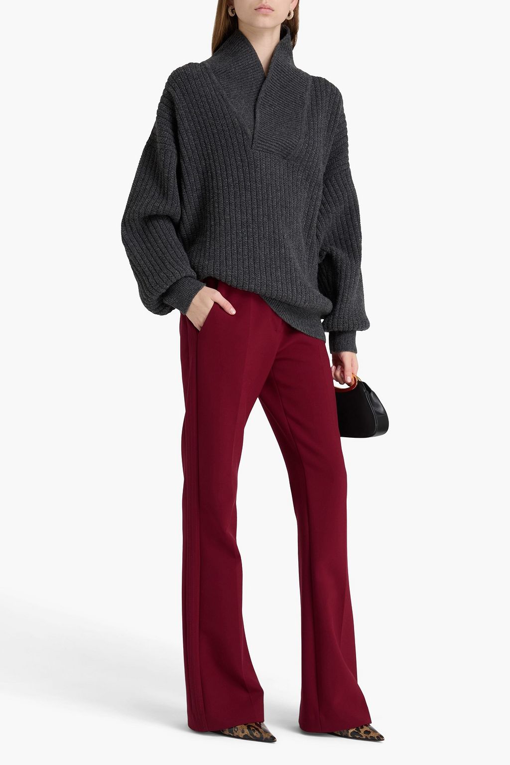 VICTORIA BECKHAM Embellished ribbed wool half-zip sweater