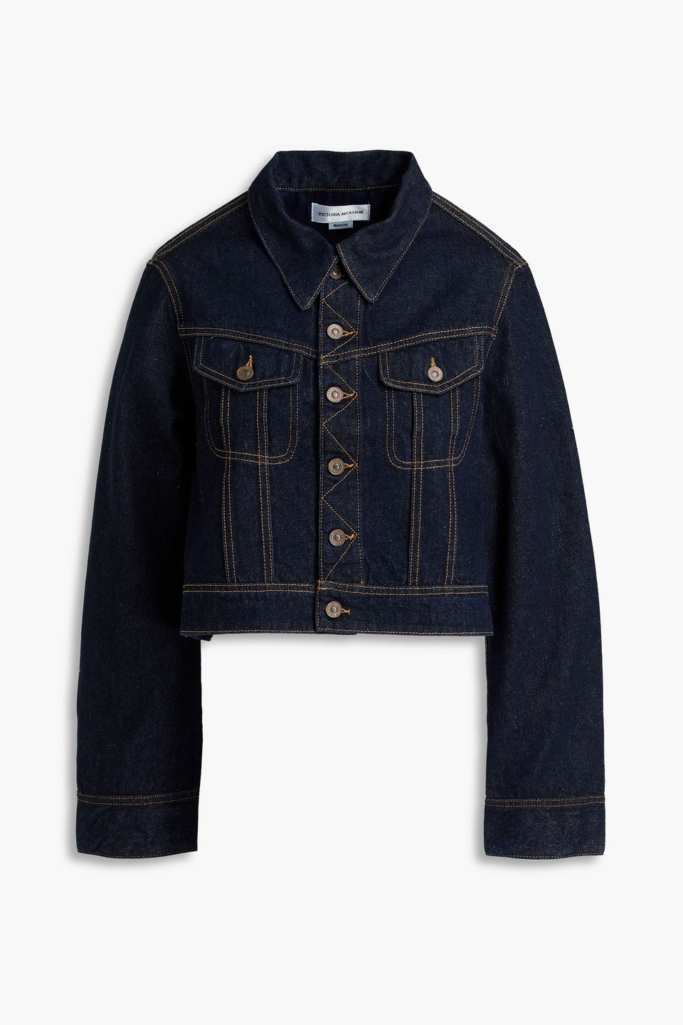 Victoria Beckham Contrast Stitching Cropped Denim Jacket In Blue