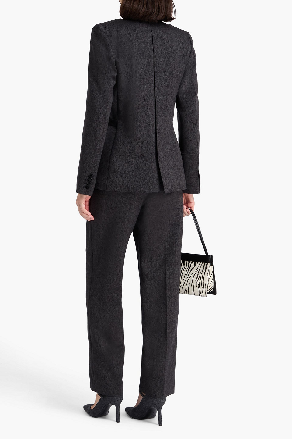 Victoria Beckham Belted Wool-twill Blazer In Gray