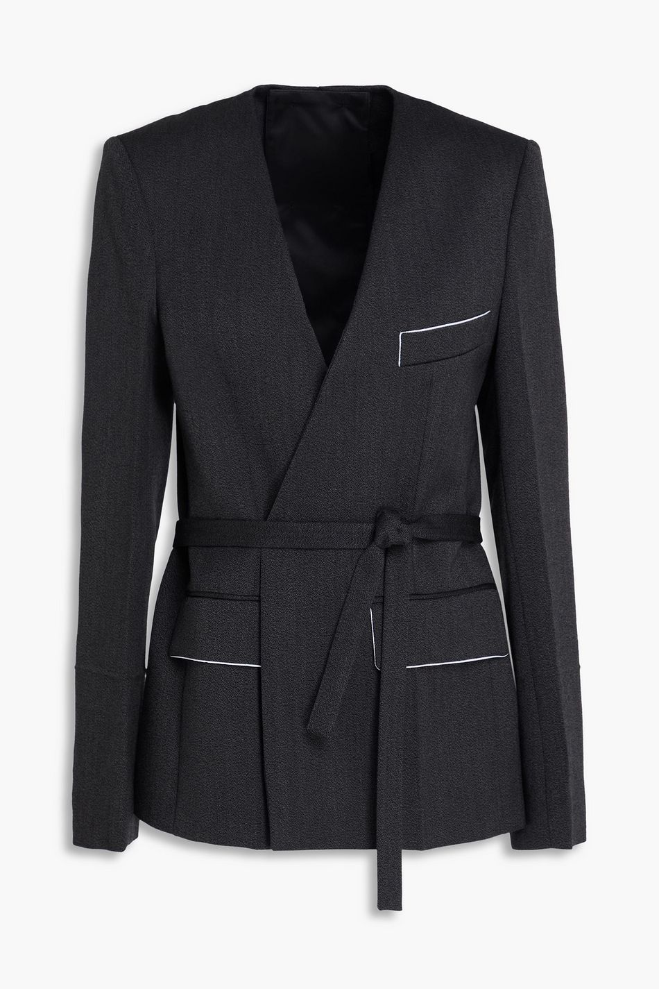 Women's Tailored Wool Blazer – V-Neck with Buckle Closure