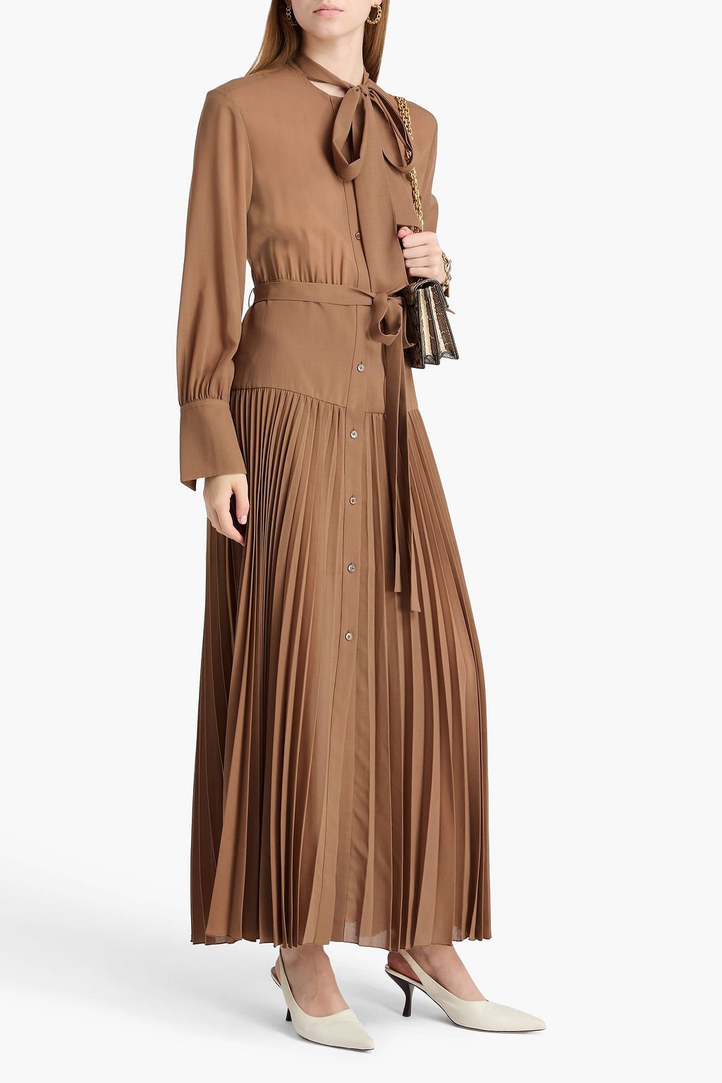 JOSEPH Lisa pussy-bow wool-blend voile maxi shirt dress