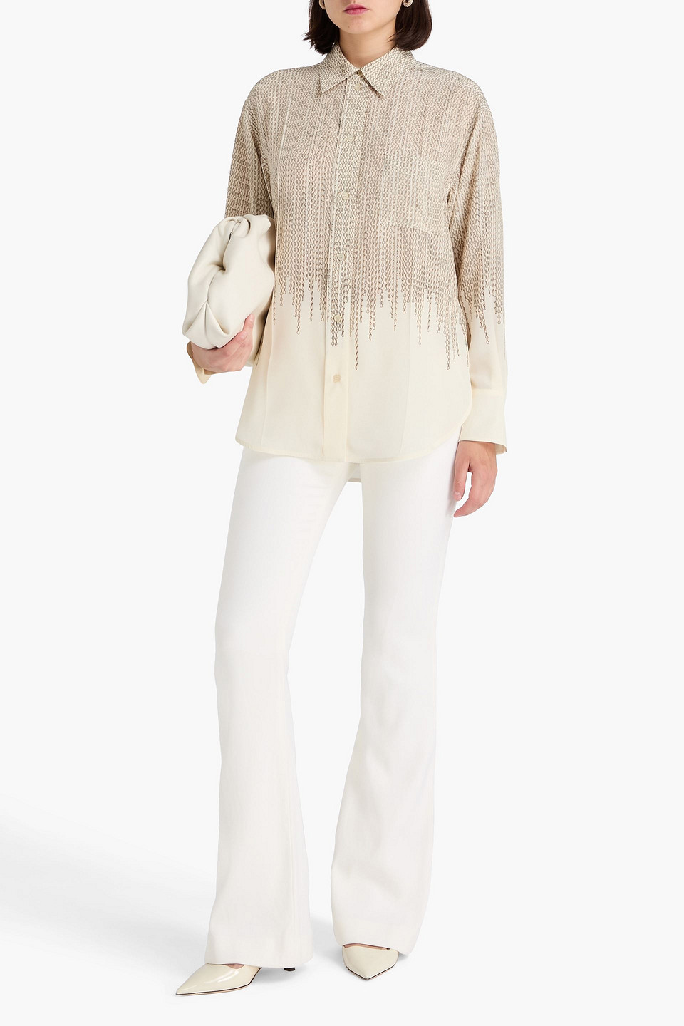 Victoria Beckham Printed Silk Crepe De Chine Shirt In White