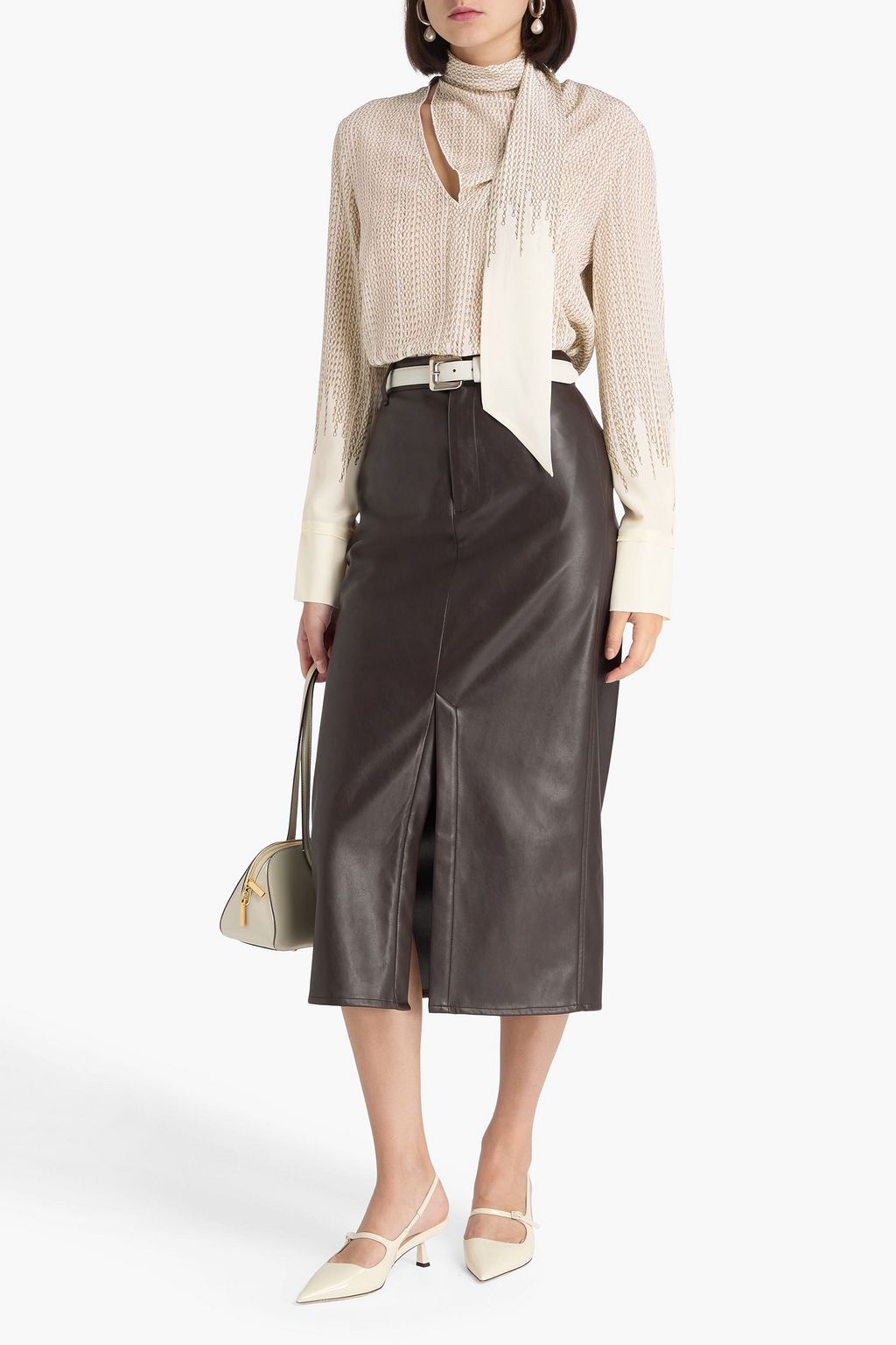 VICTORIA BECKHAM Tie-neck printed silk crepe de chine blouse