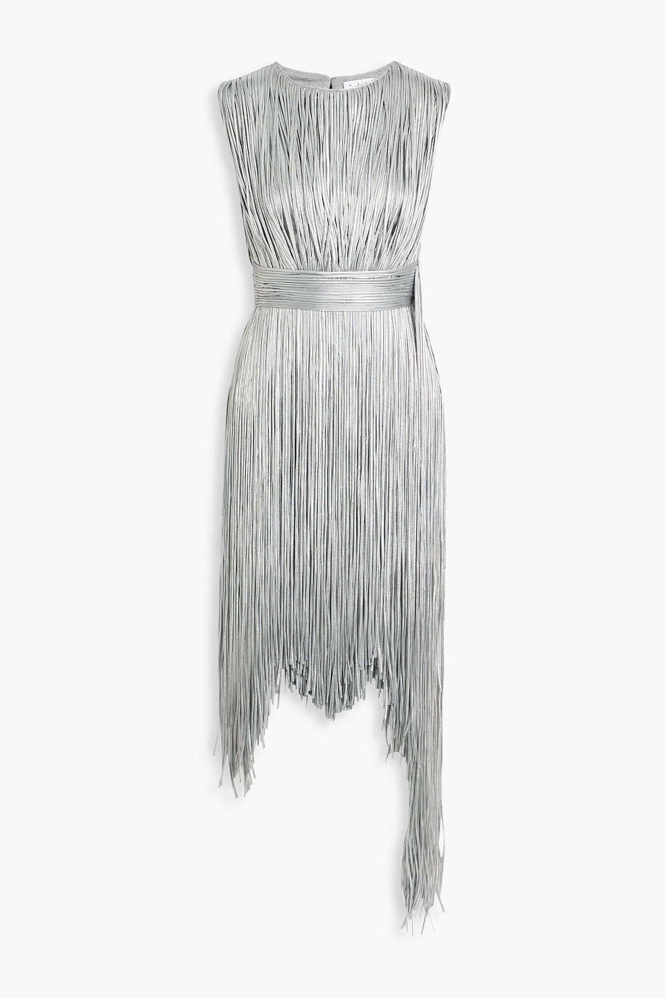 Area Fringed Metallic Cotton-blend Jersey Mini Dress In Gray