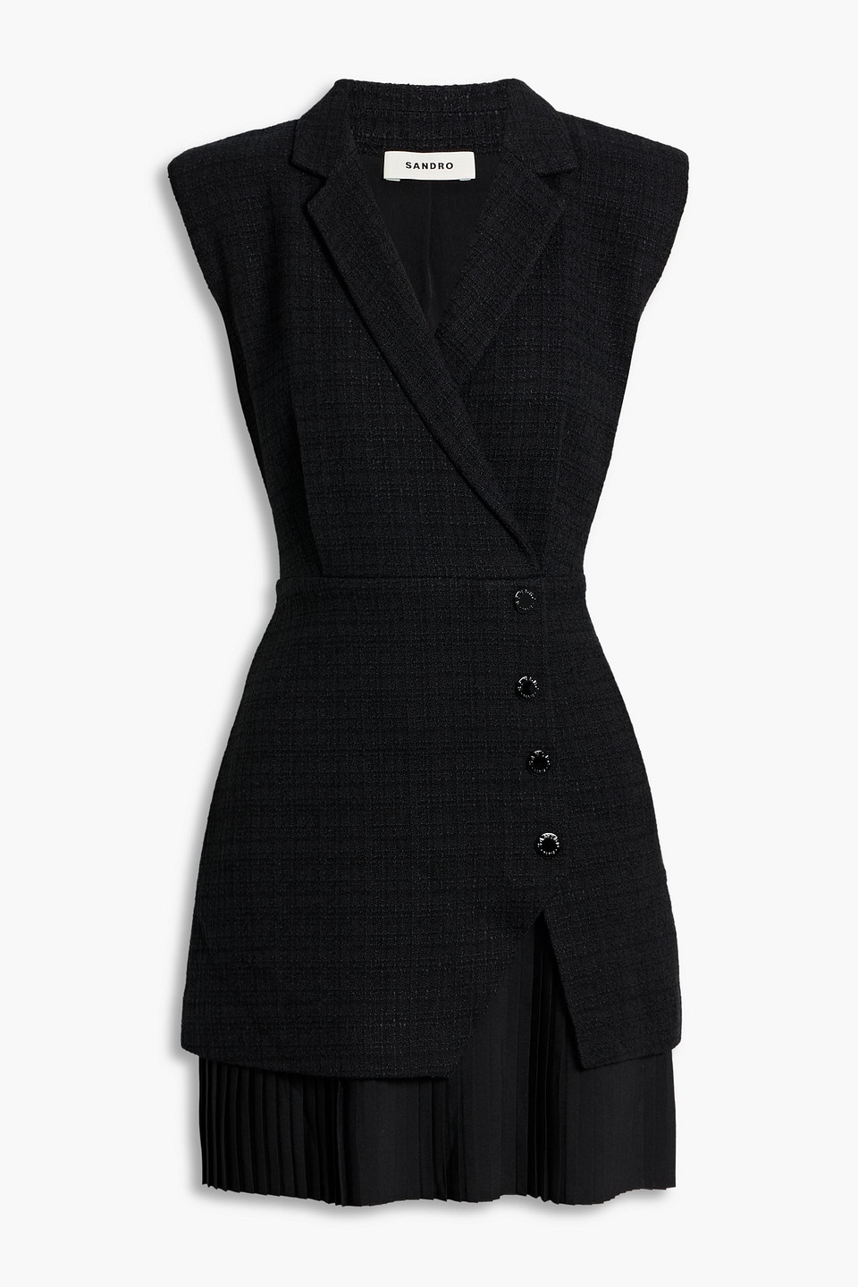 Sandro Wrap-effect Tweed Mini Dress In Black