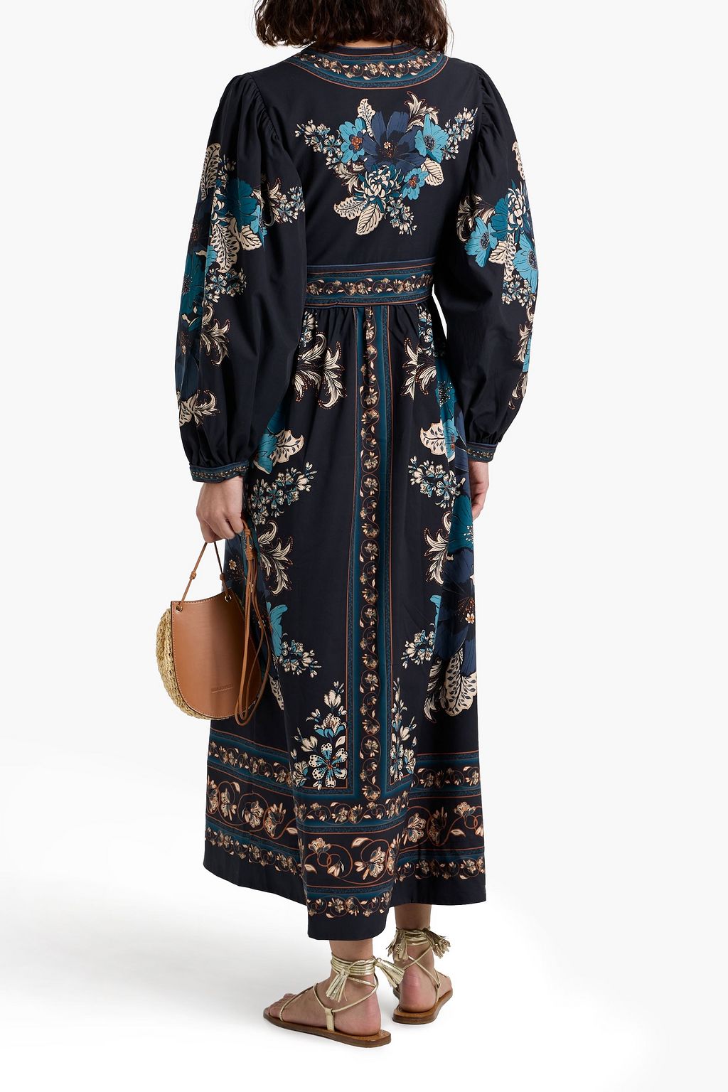 FARM RIO Printed cotton-poplin midi dress