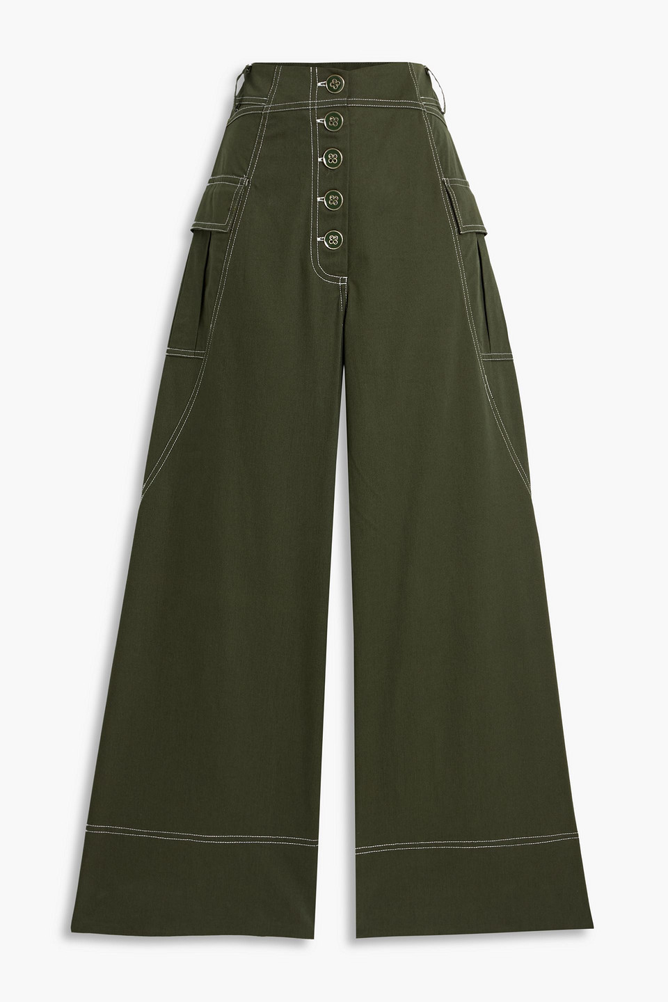 farm rio - cotton-twill wide-leg pants - green - l