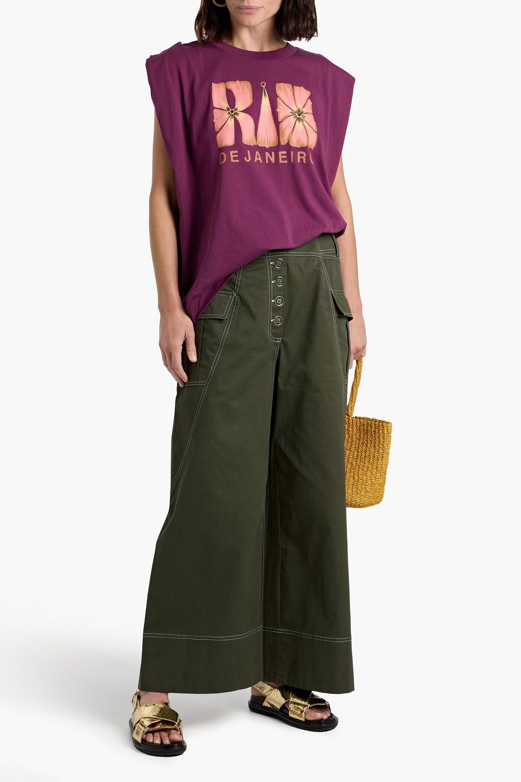 FARM RIO Cotton-twill wide-leg pants