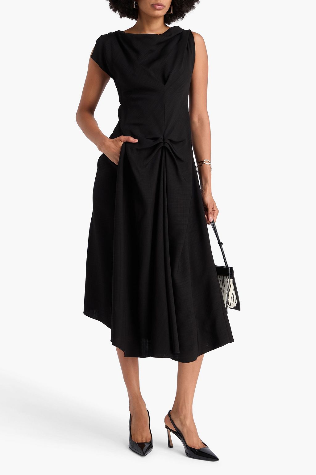 VICTORIA BECKHAM クレープ ミディワンピース ドレープ入り