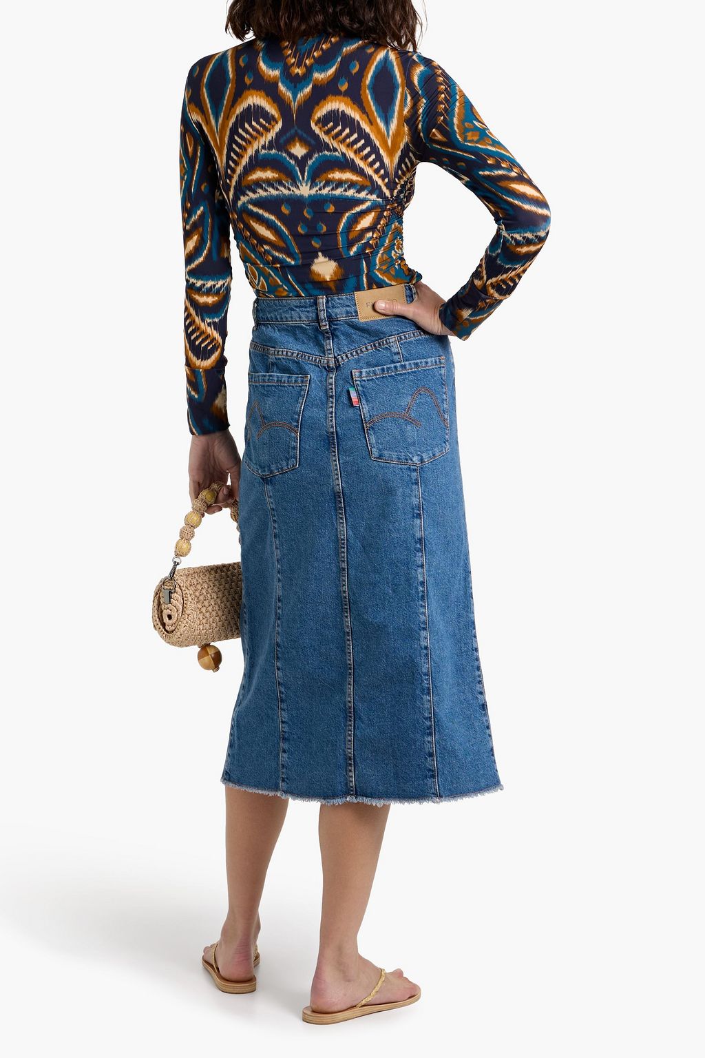 FARM RIO Ruched printed stretch-jersey top