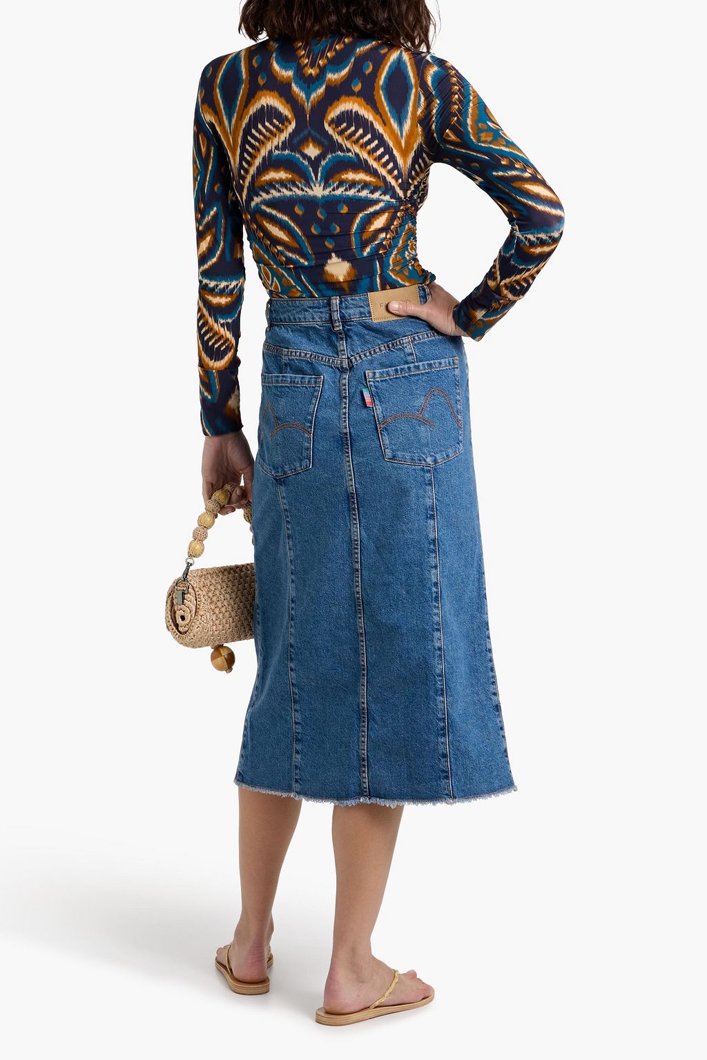FARM RIO Denim midi skirt