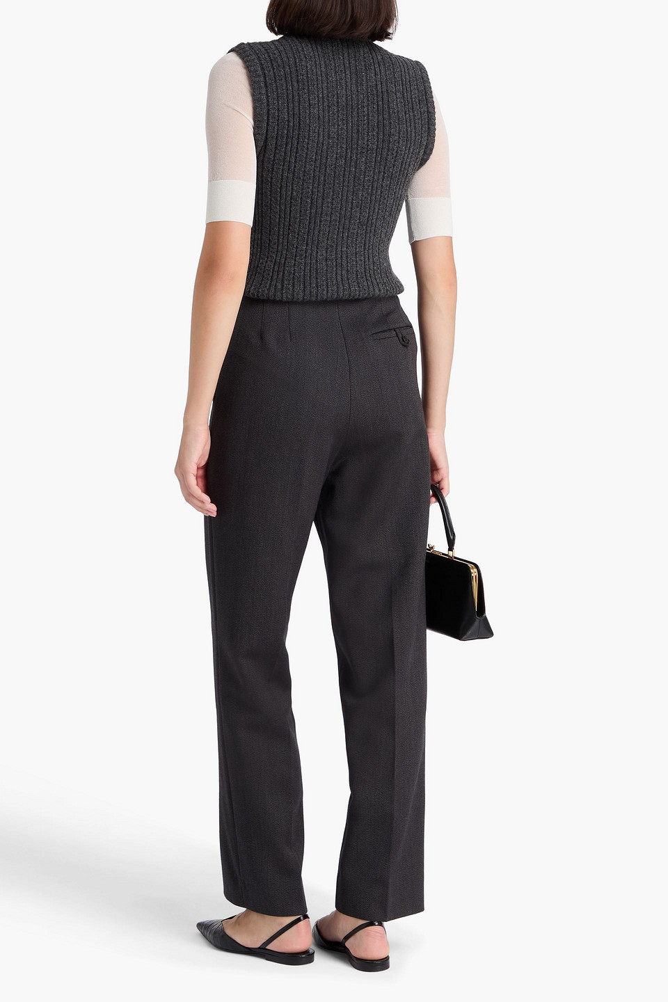  Victoria Beckham - Layered Ribbed Wool-blend Turtleneck Sweater - Gray - L 