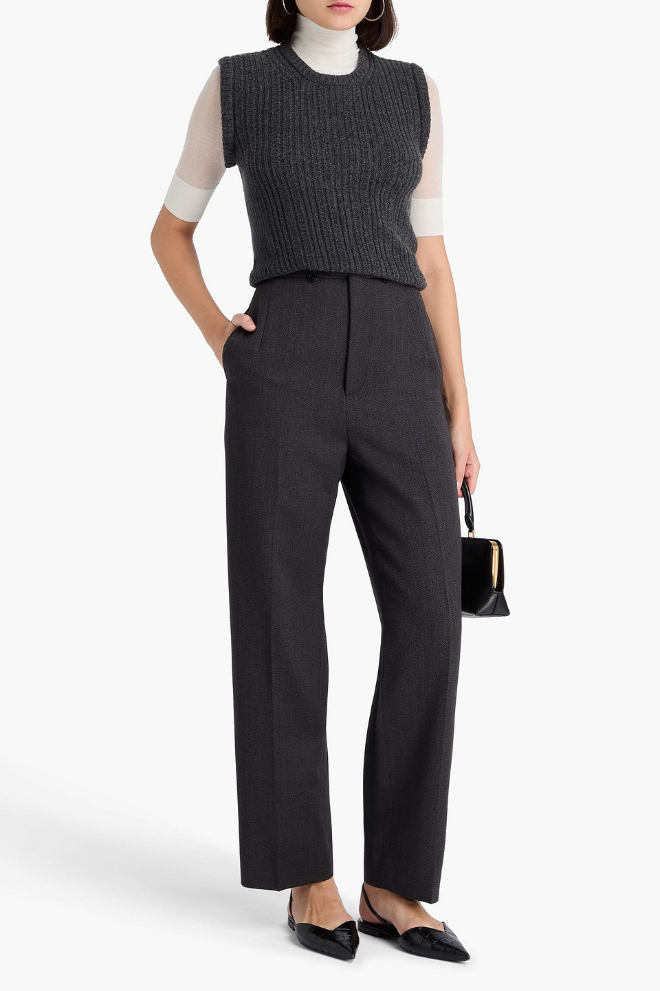  Victoria Beckham - Layered Ribbed Wool-blend Turtleneck Sweater - Gray - L 