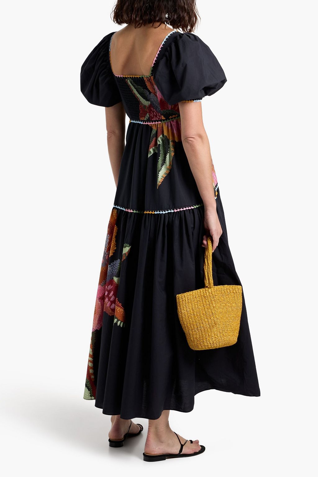 FARM RIO Crochet-trimmed floral-print cotton-poplin maxi dress