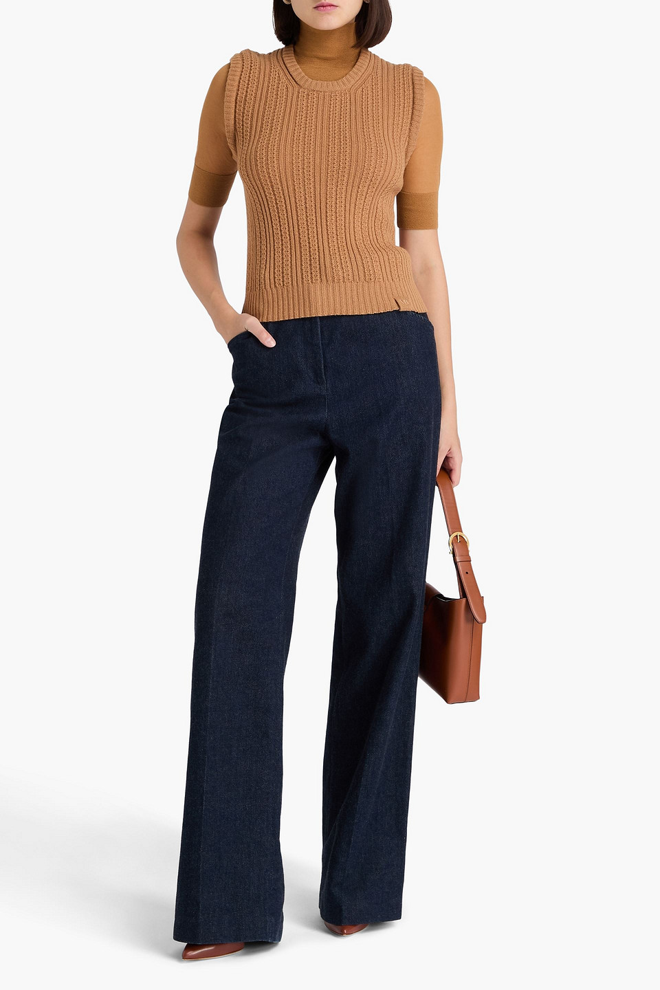 Victoria Beckham - Mehrlagiger Rollkragenpullover Aus Einer Gerippten Wollmischung - Braun - Xs 