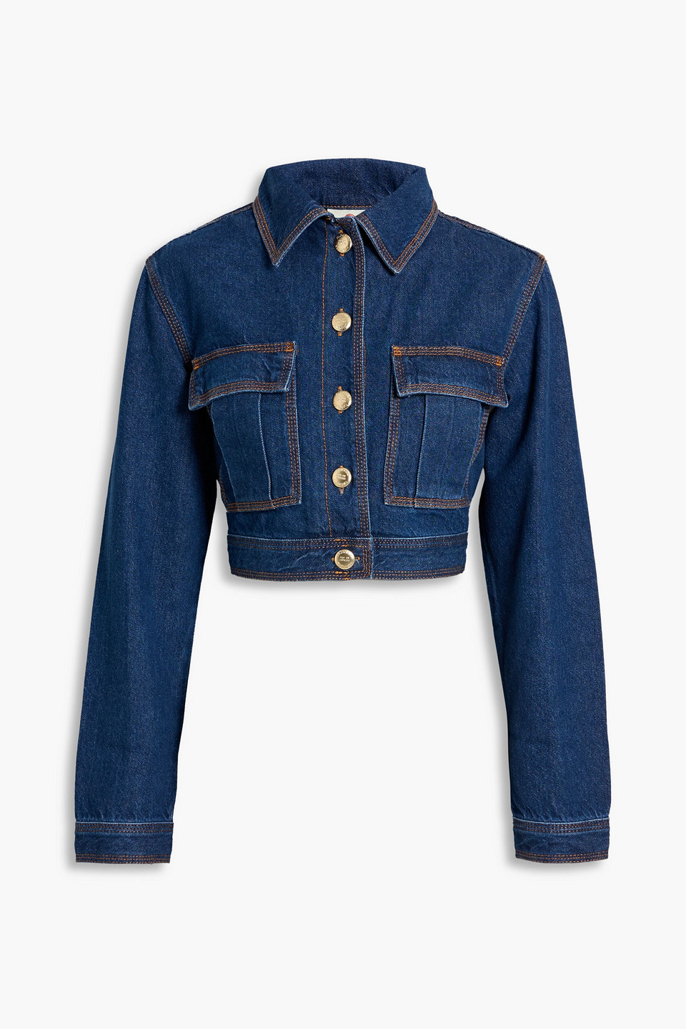 Farm Rio Cropped Denim Jacket In Blue
