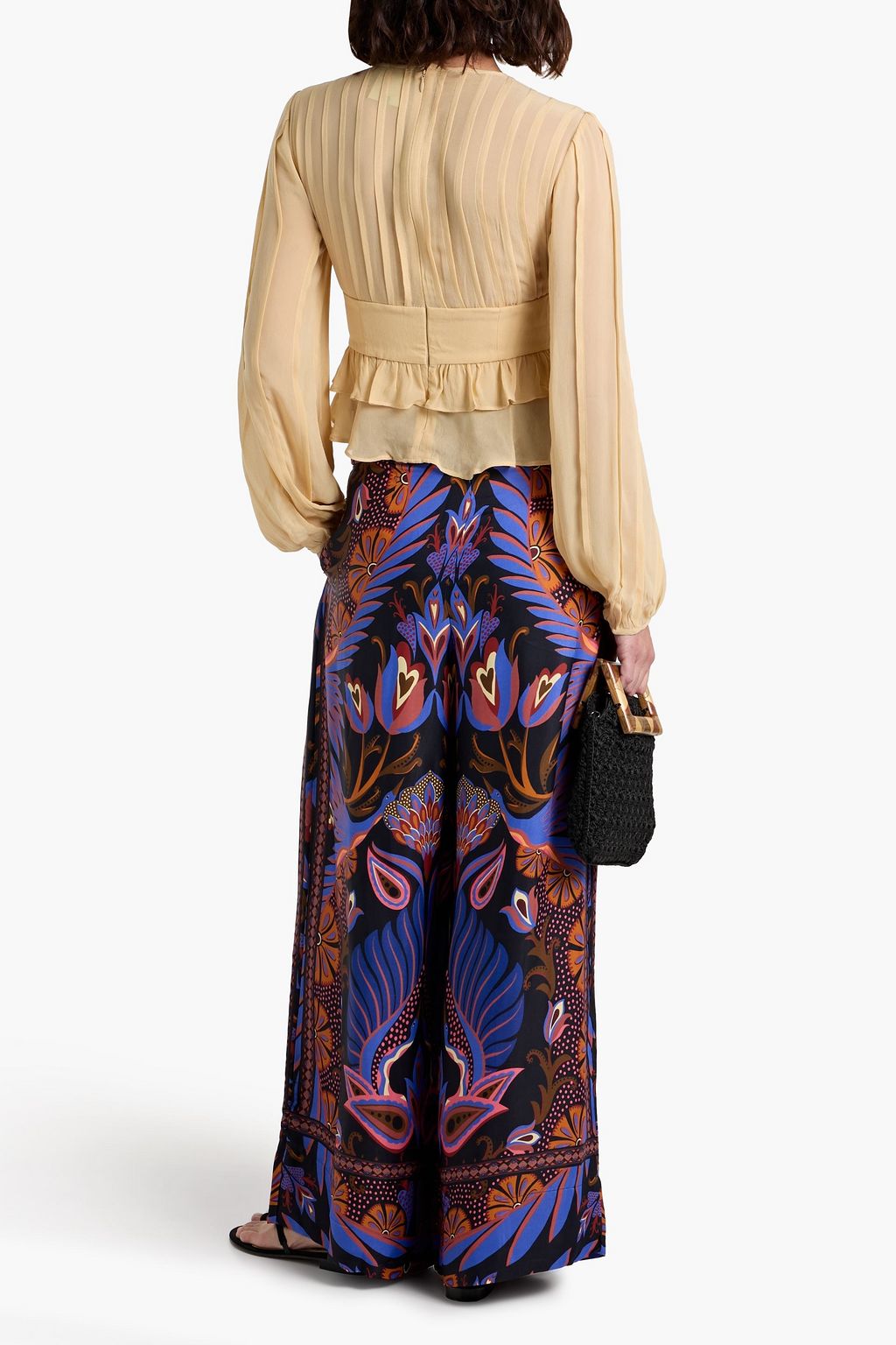 FARM RIO Printed satin wide-leg pants