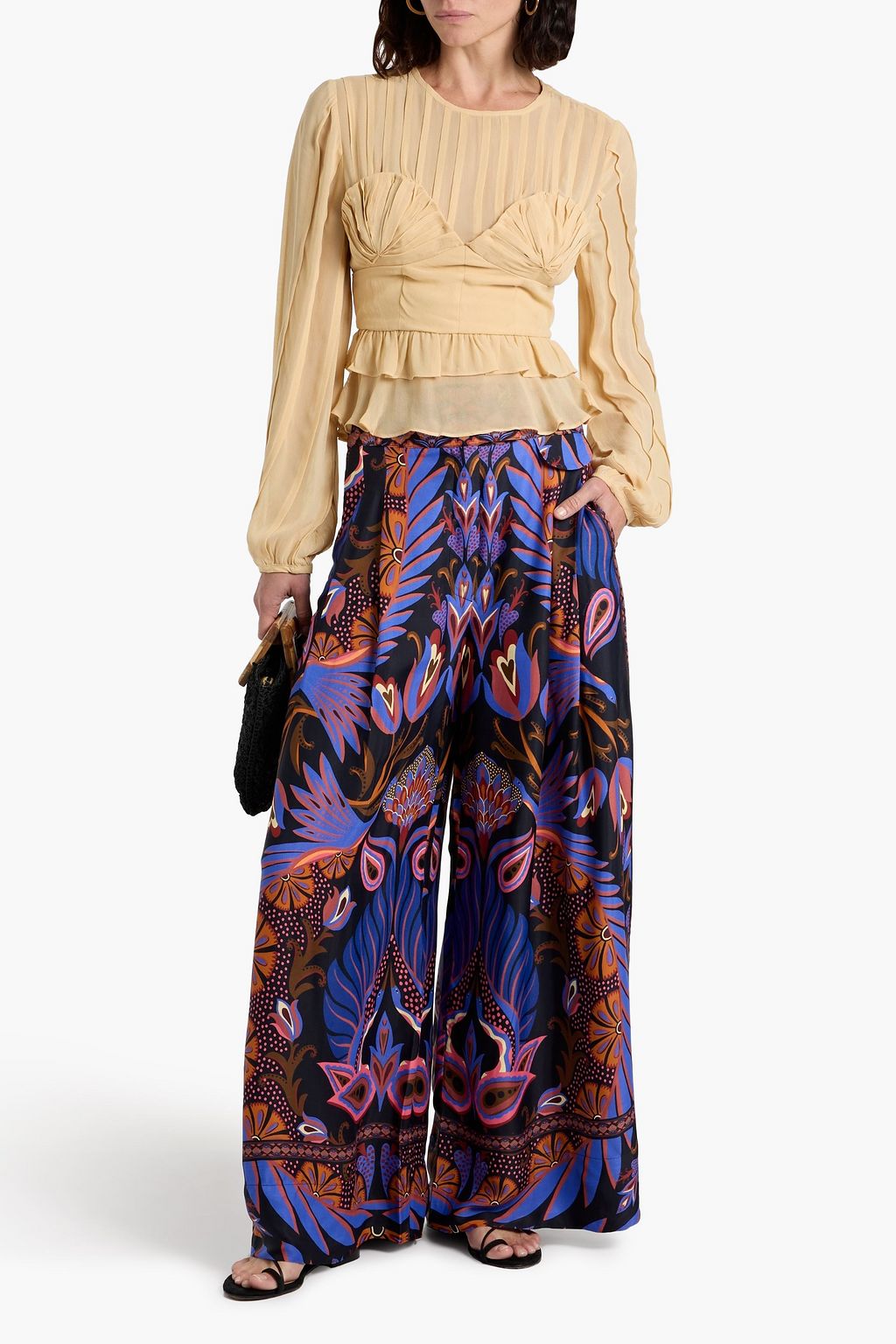 FARM RIO Printed satin wide-leg pants