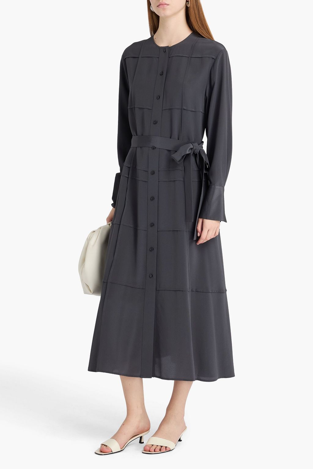 JOSEPH Helene pintucked silk crepe de chine midi dress