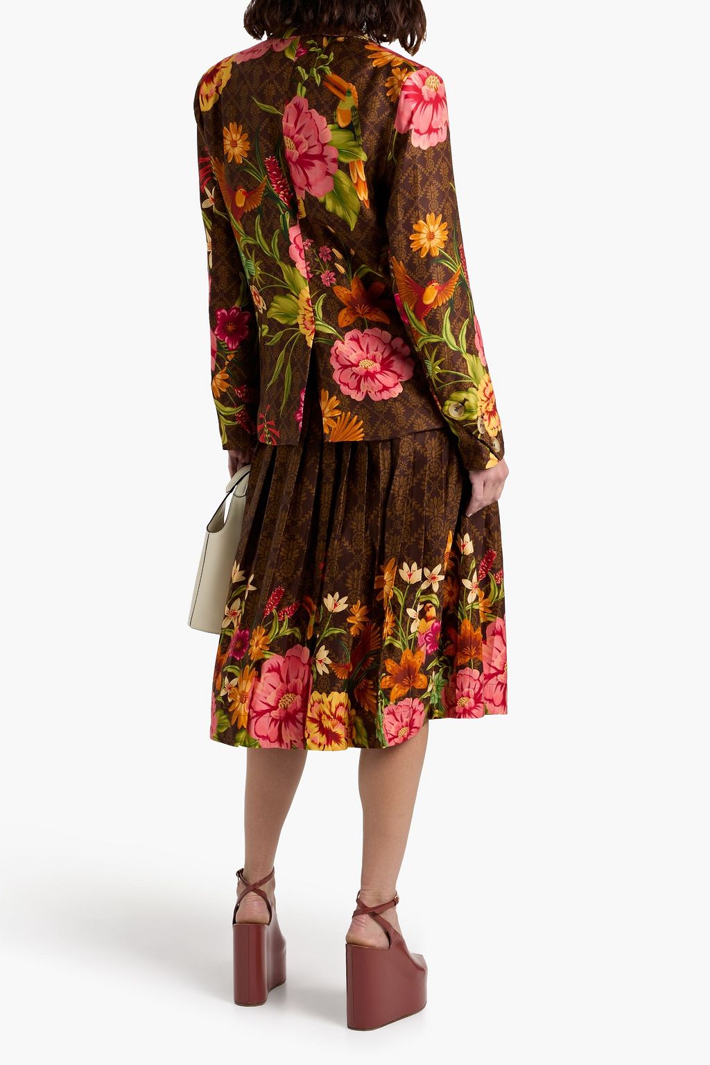 FARM RIO Pleated floral-print TENCEL™ twill midi skirt