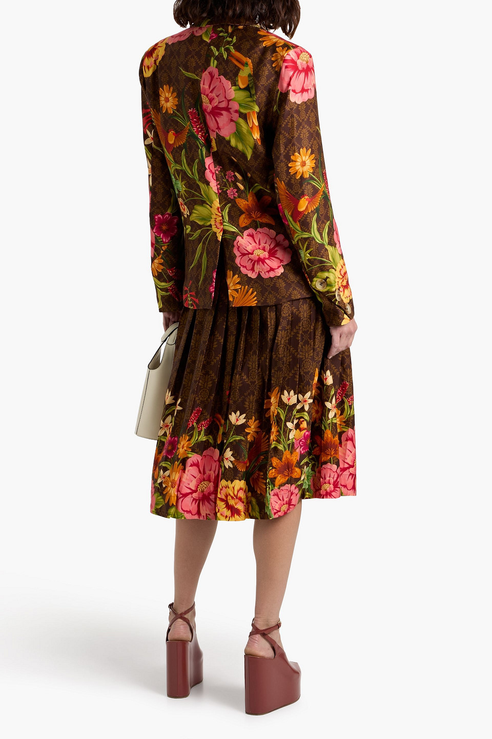 Farm Rio Floral-print Tencel™ Twill Blazer In Brown