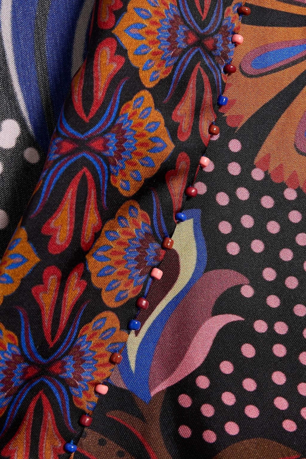 FARM RIO Asymmetric printed satin midi wrap dress