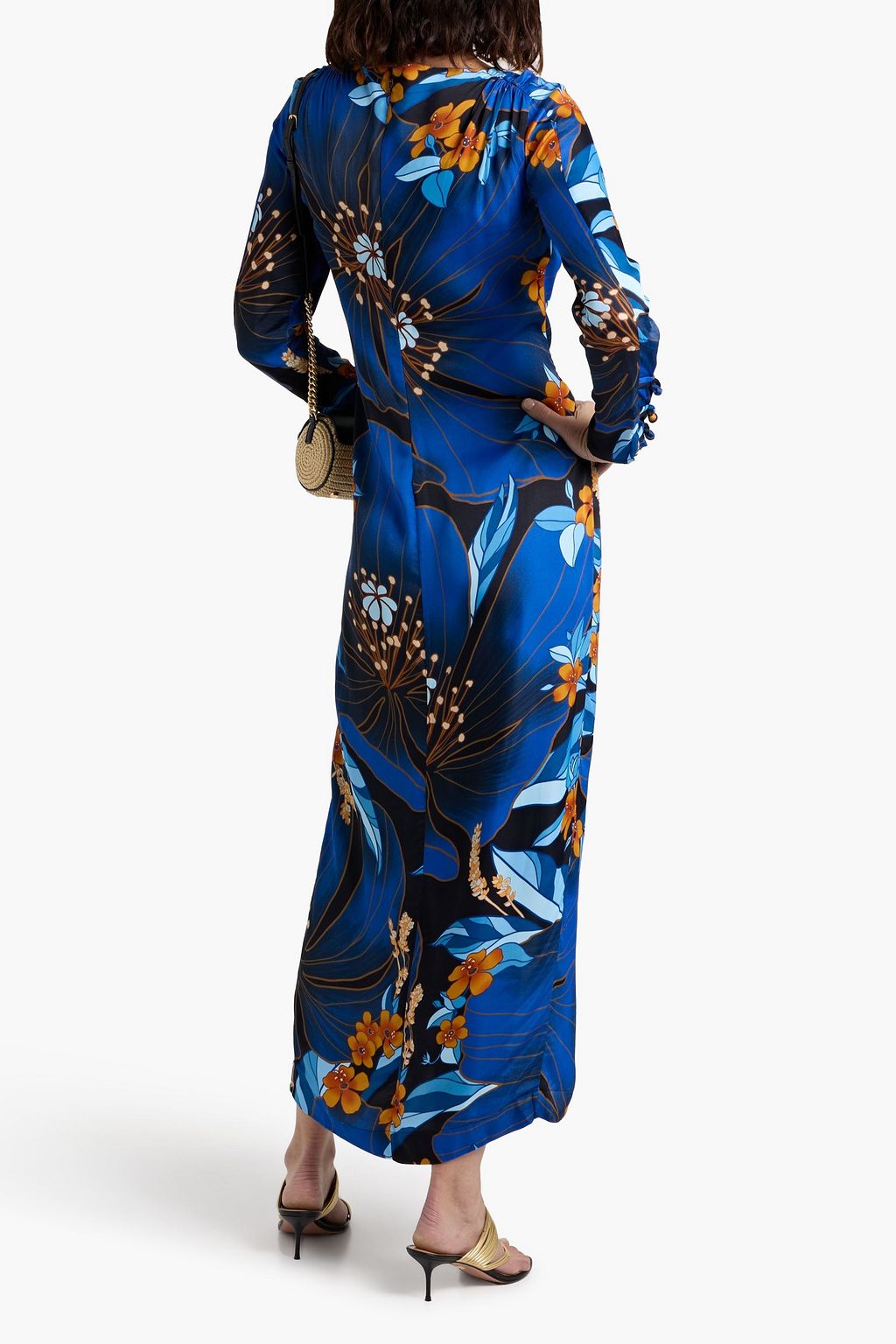 FARM RIO Knotted floral-print satin maxi dress