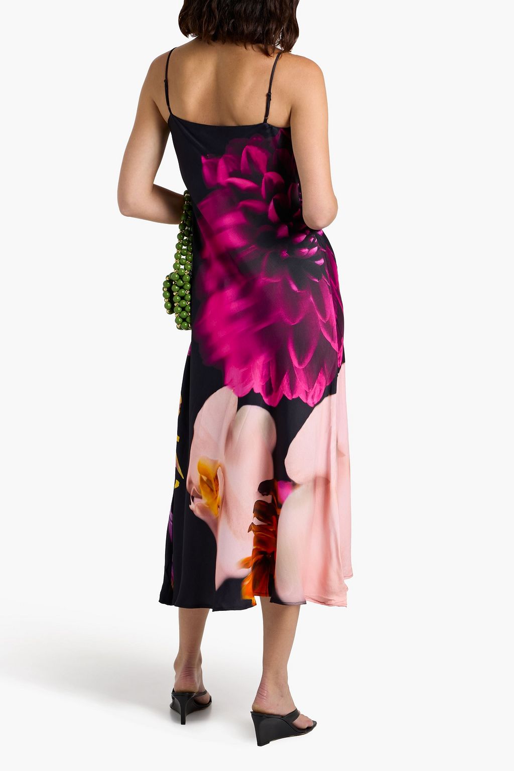 FARM RIO Floral-print satin midi slip dress