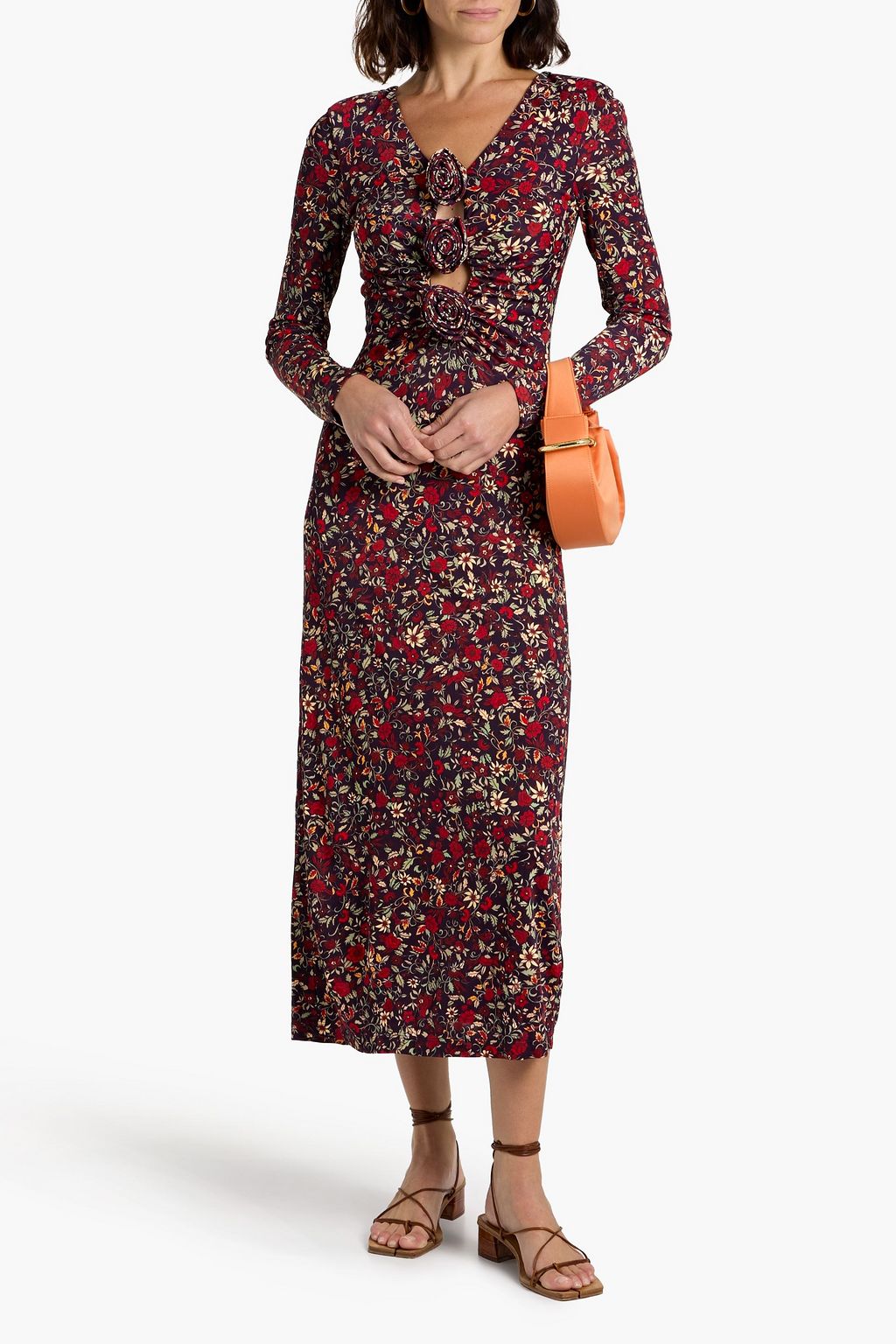 FARM RIO Cutout floral-print jersey midi dress