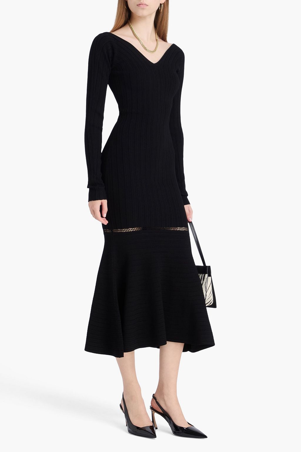 VICTORIA BECKHAM リブ編みニット ミディワンピース