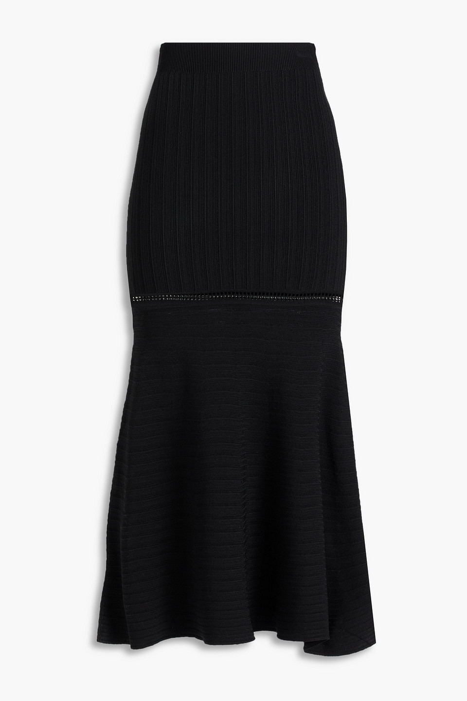 Victoria Beckham Flared Ribbed-knit Midi Skirt In Black