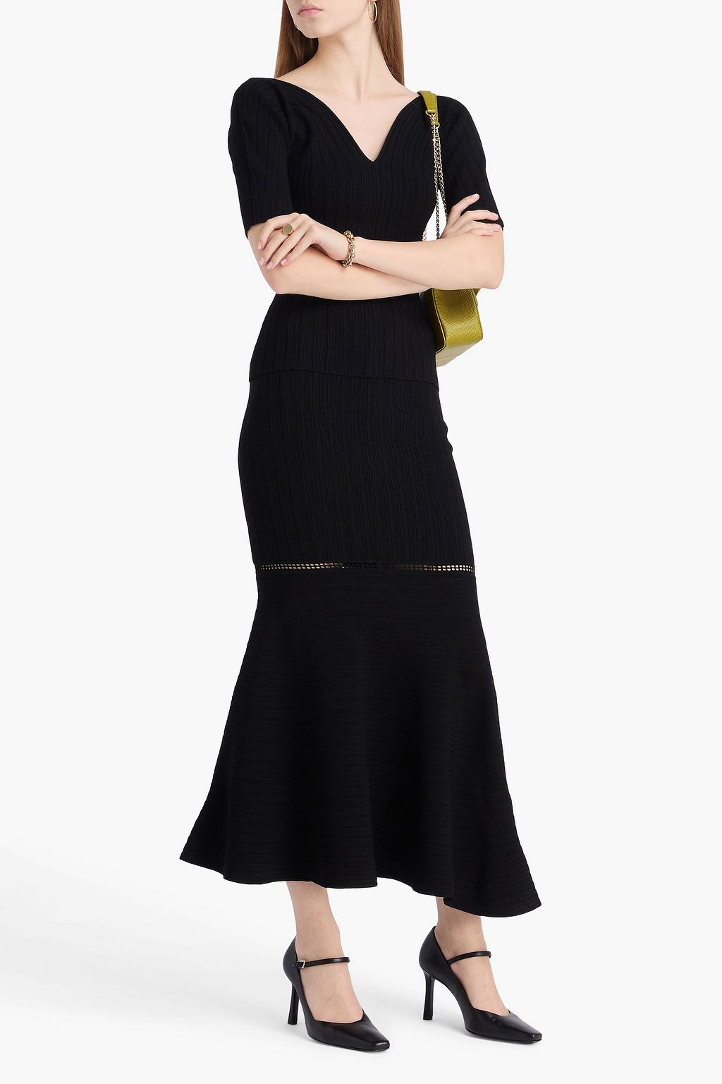 VICTORIA BECKHAM Flared ribbed-knit midi skirt