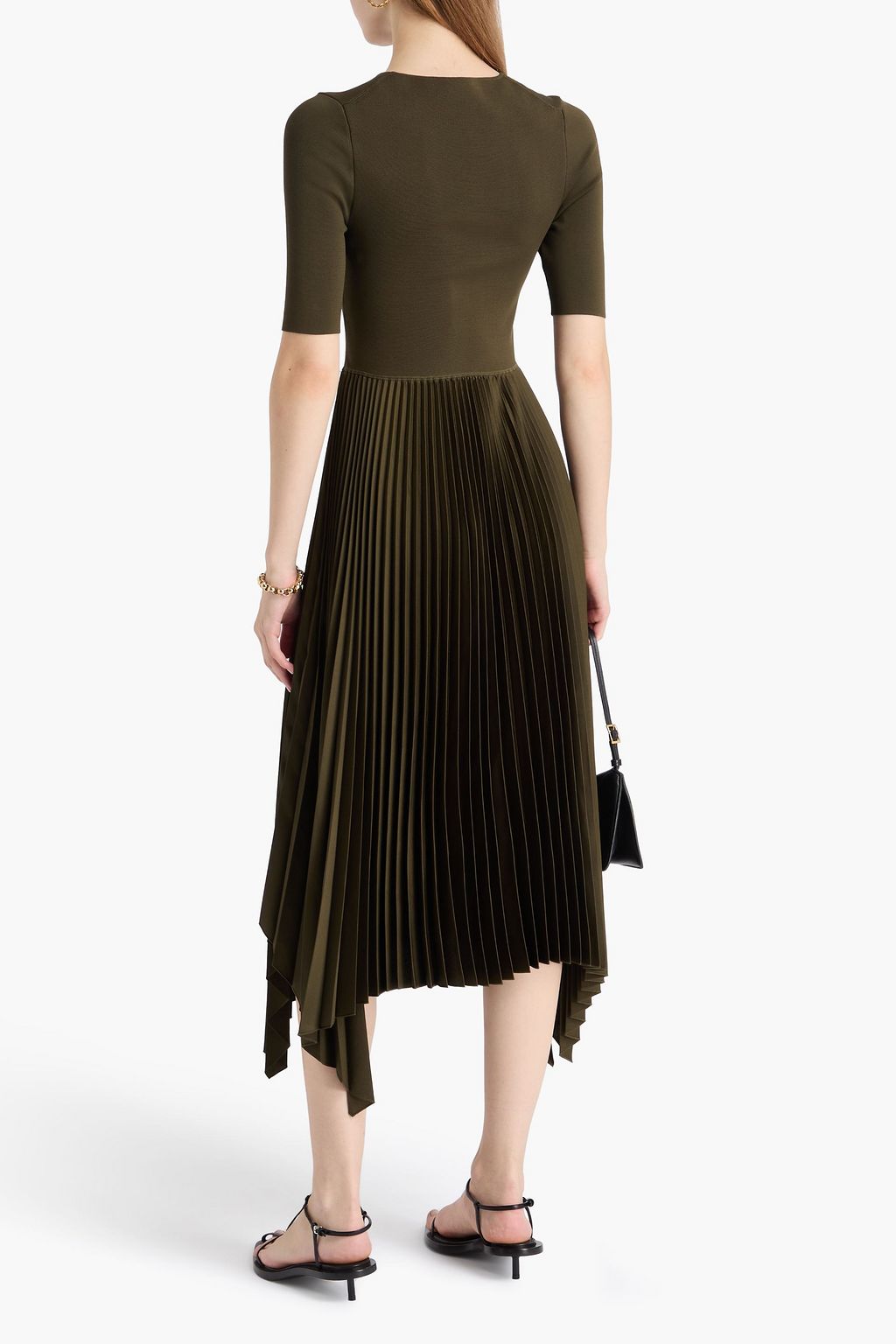 JOSEPH Darno pleated satin-crepe and knitted midi dress