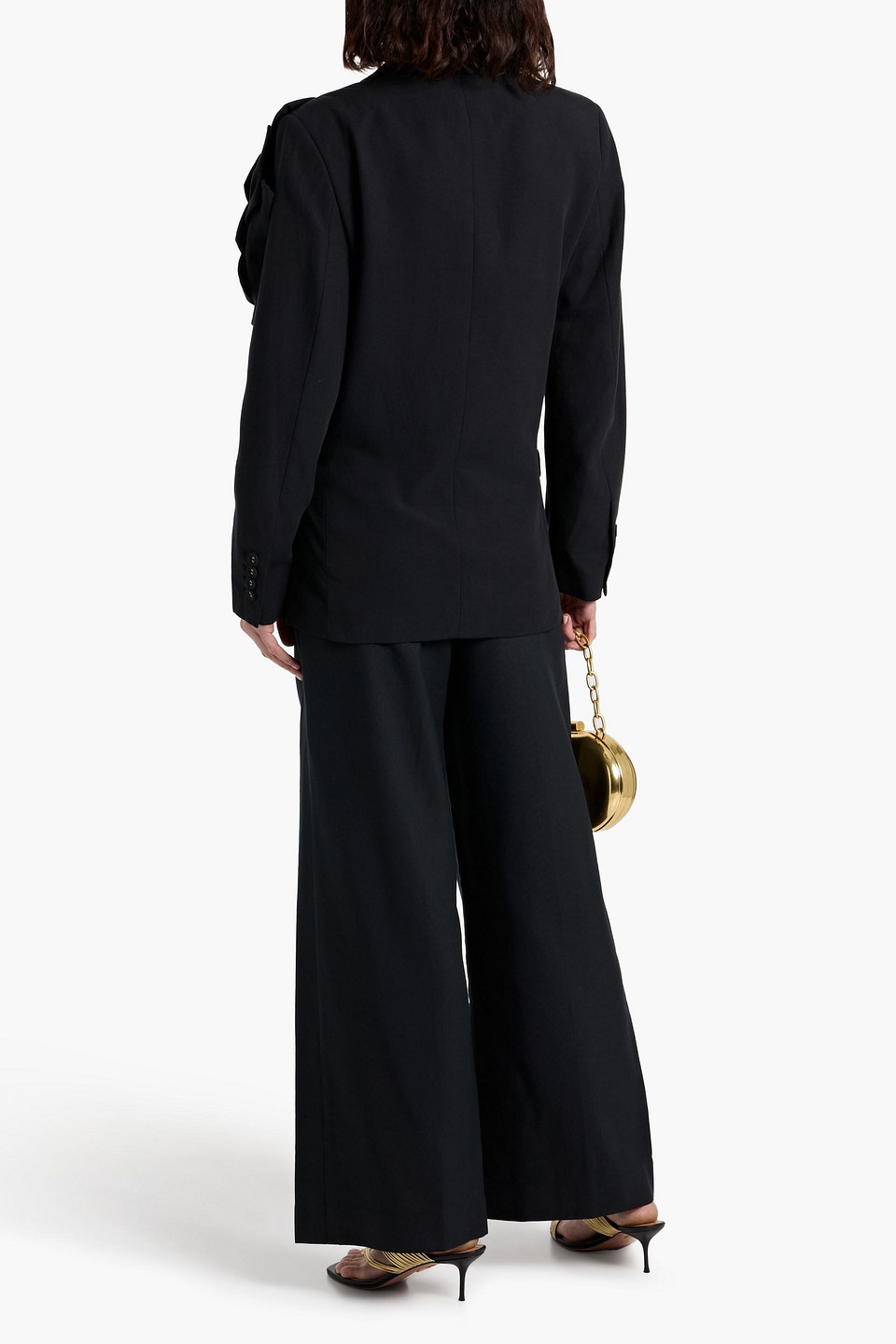 Farm Rio Floral-appliquéd Cotton And Lyocell-blend Blazer In Black